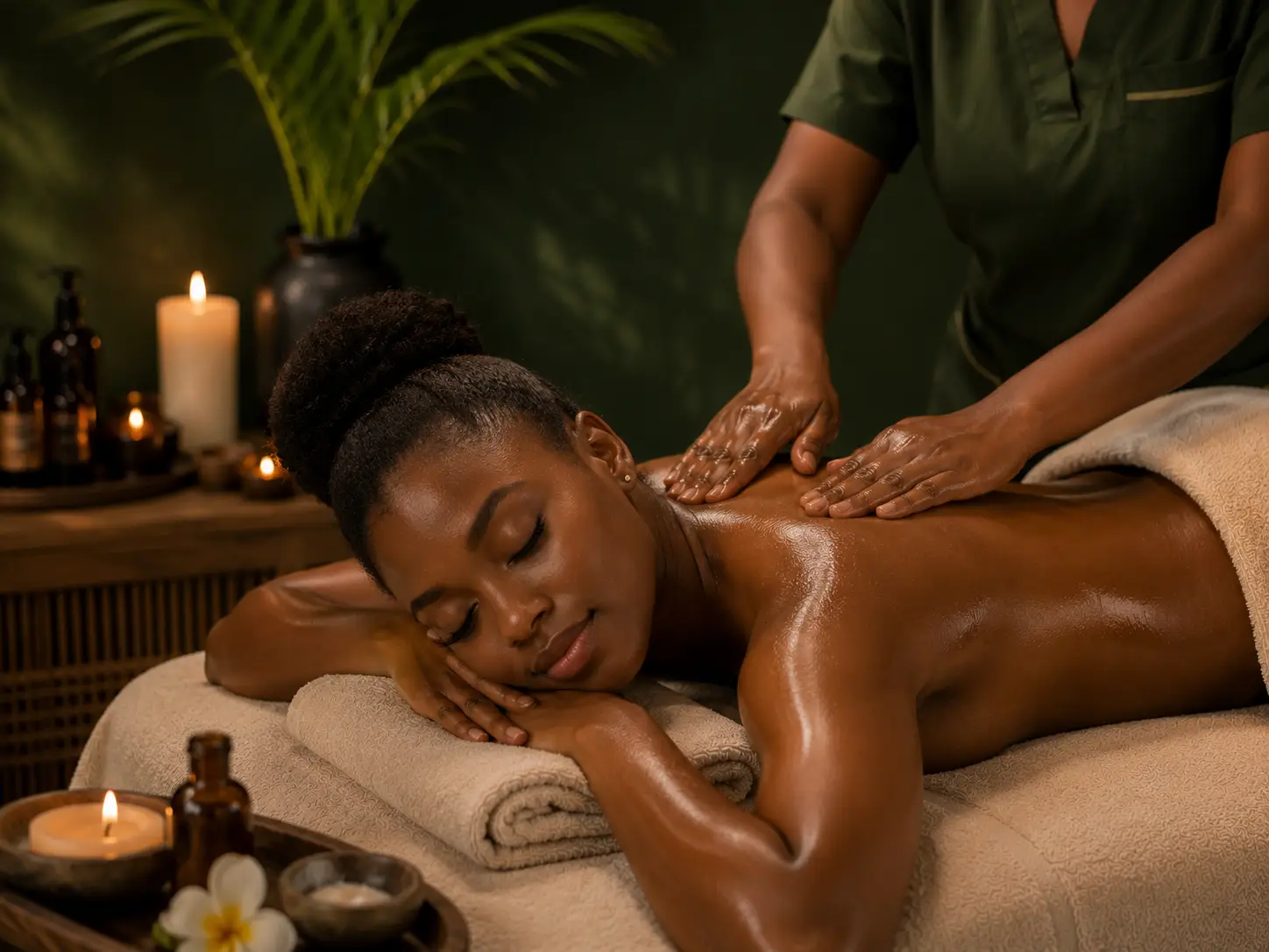 Back massage in progress at Comfort Spa, Sukuta, The Gambia