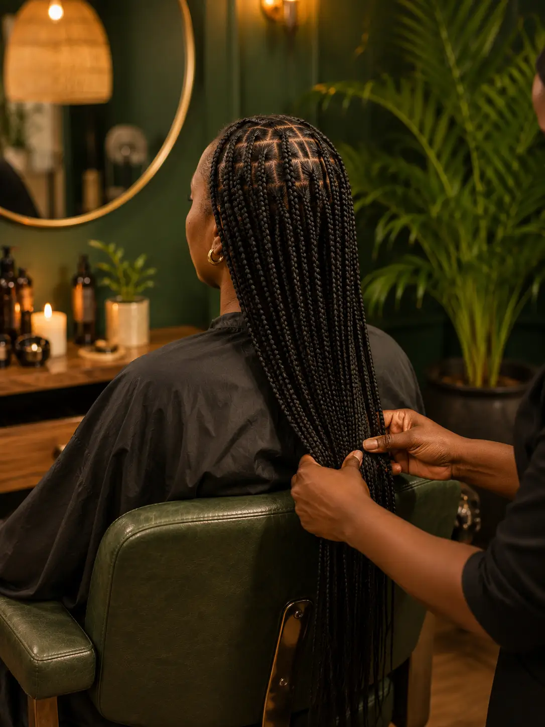 Braid styling at Comfort Spa salon, Sukuta, The Gambia