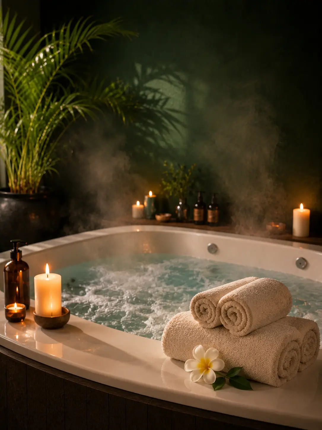 Jacuzzi hot bath with candles at Comfort Spa, Sukuta